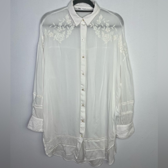 Zara lace embroidery semi sheer boho oversized blouse - Picture 1 of 10